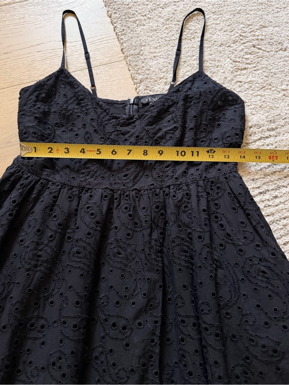 VENUS Black Eyelet-Strap Fit & Flare Dress - Picture 8 of 10